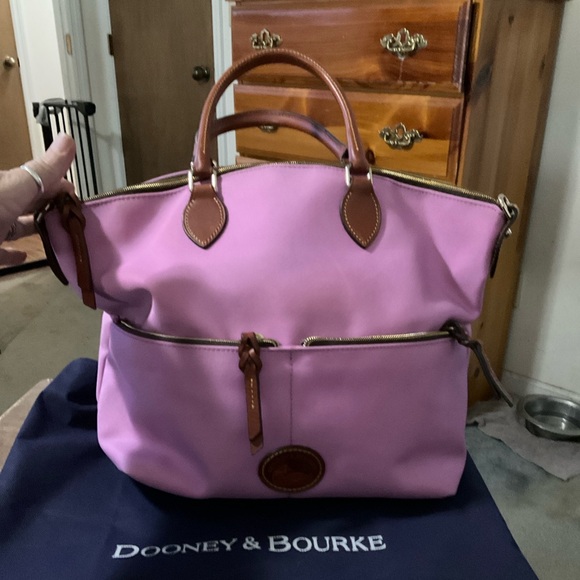 Dooney & Bourke Handbags - Dooney & Bourke Pink Tote Bag with Brown Accents
